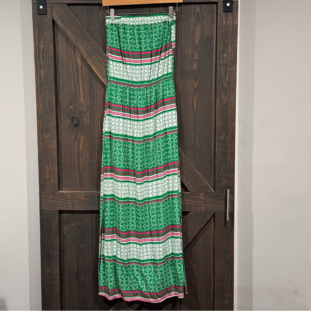 Escapada Women’s Strapless Maxi Dress Green Pink White Size Small